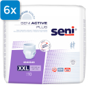 Vorderseite einer Packung Seni Active Plus XX-Large. Oben links ist ein blaues Viereck mit der Aufschrift 